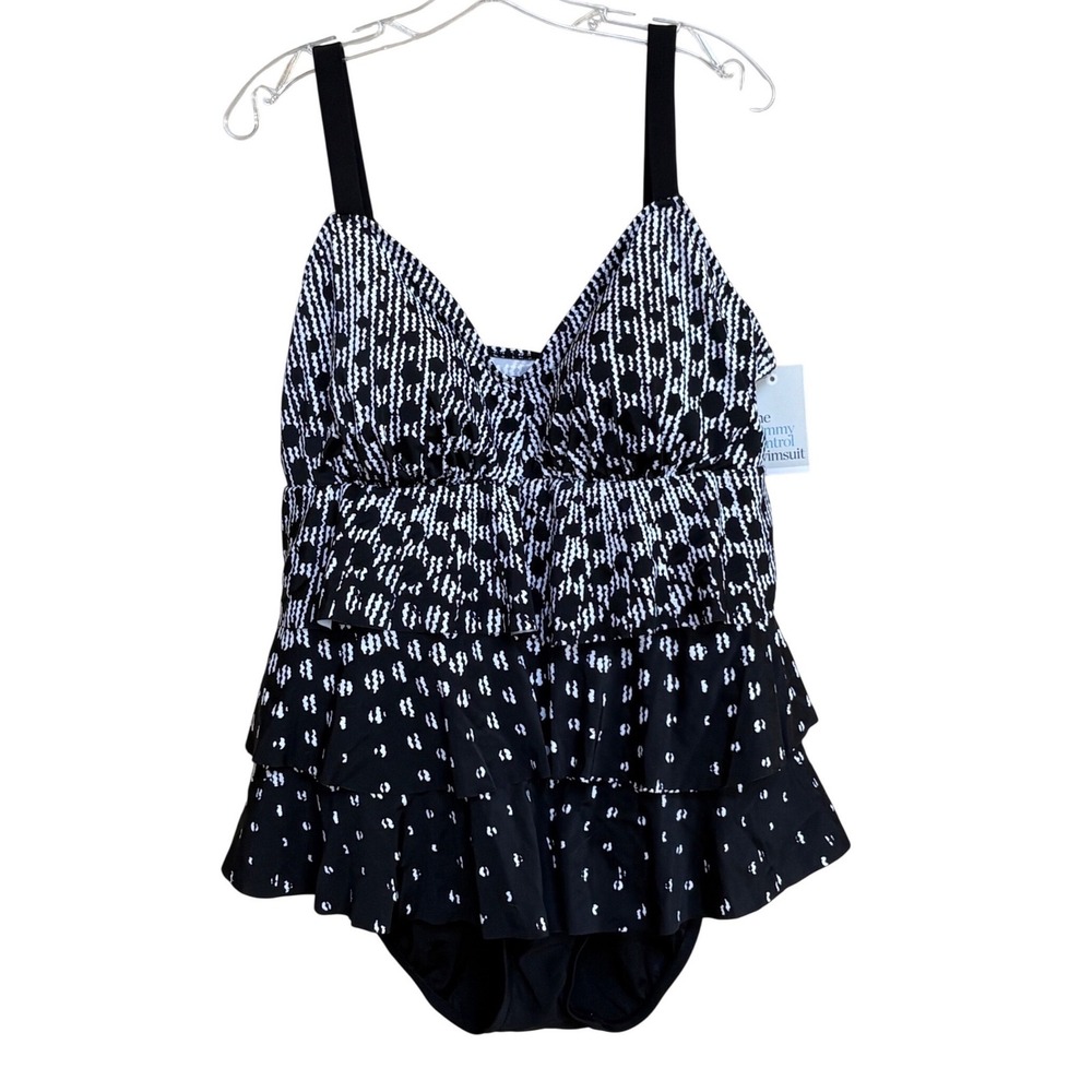 NWT Croft & Barrow Triple Tier Fauxkini Tummy Control Swimsuit Size 20 Black